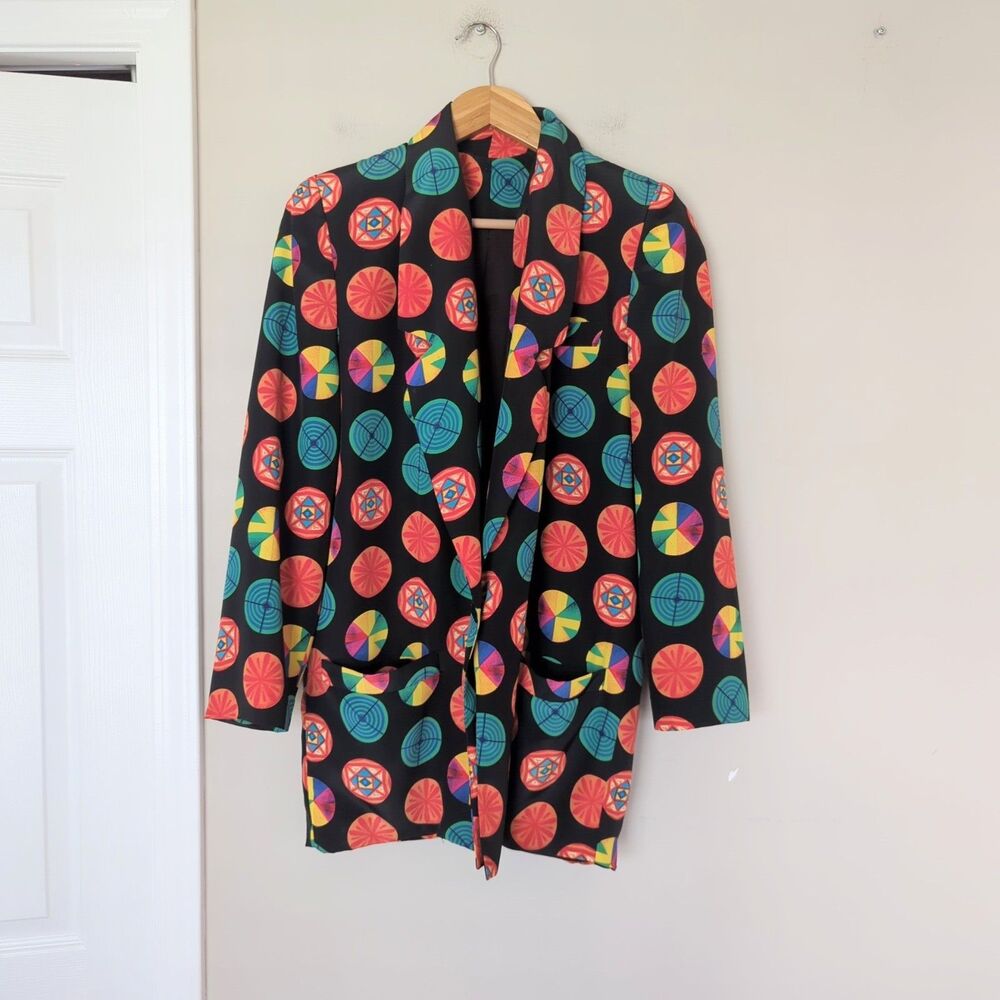 Vintage Retro Large Colorful Circles Blazer Pockets Artsy Unique Dopamine
